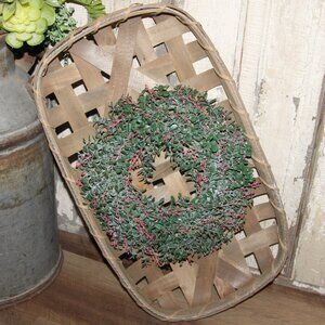 NEW Large 21" French Country Farmhouse Tobacco Wall Basket with Baby Leaf Wreath